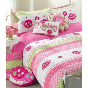 Pink Ladybug Cotton 3 Piece Quilt/Coverlet Set