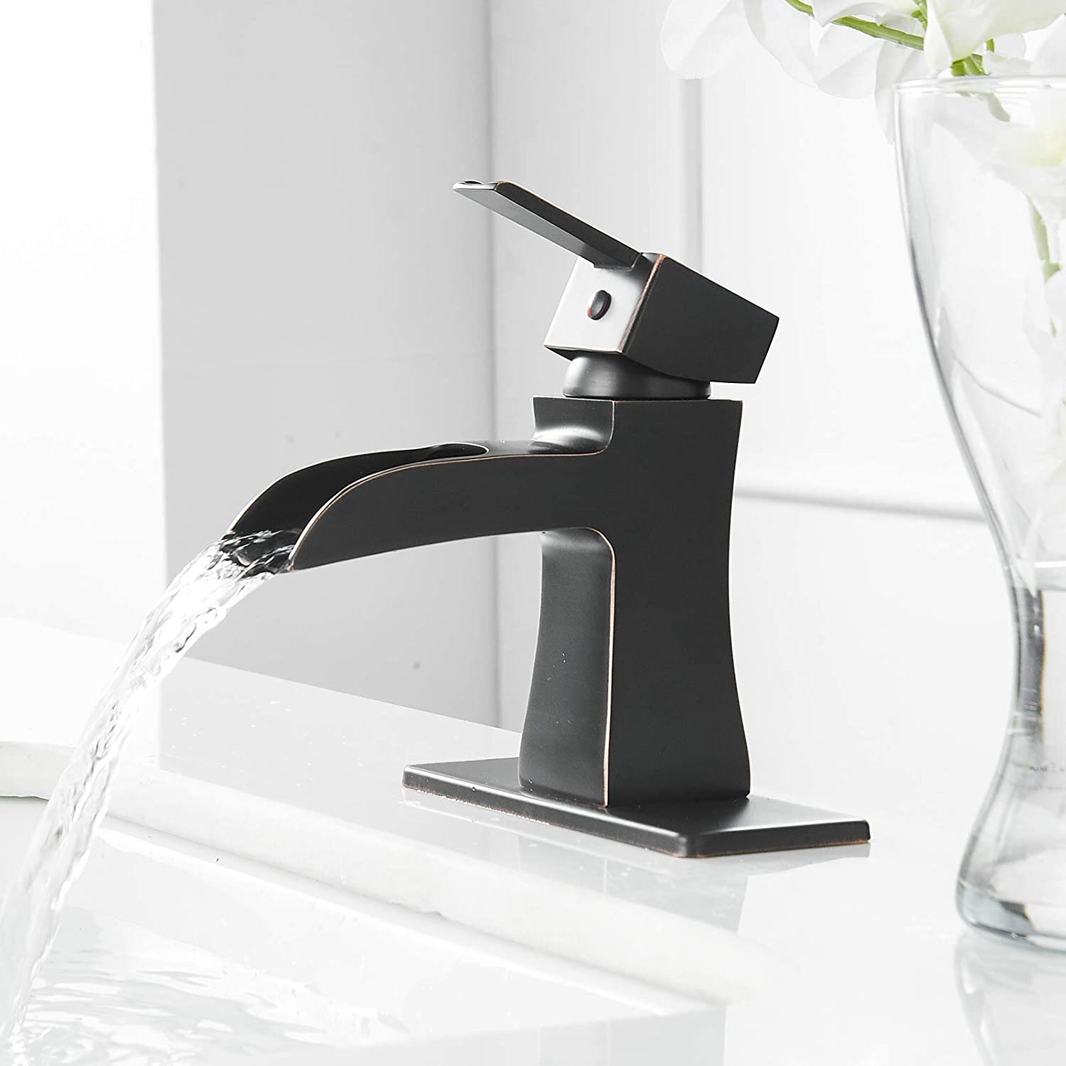 ORB Bathroom Sink Faucet Waterfall Single Lever 3 Holes Vanity Basin Tap w//Drain