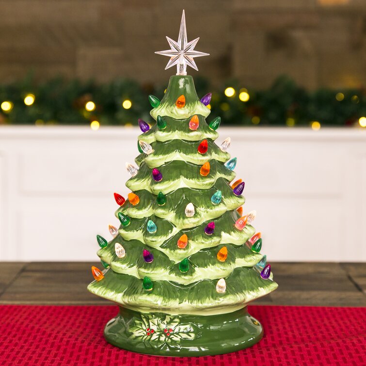 15in Pre-Lit Hand-Painted Ceramic Tabletop Christmas Tree w/ 64 Lights Green