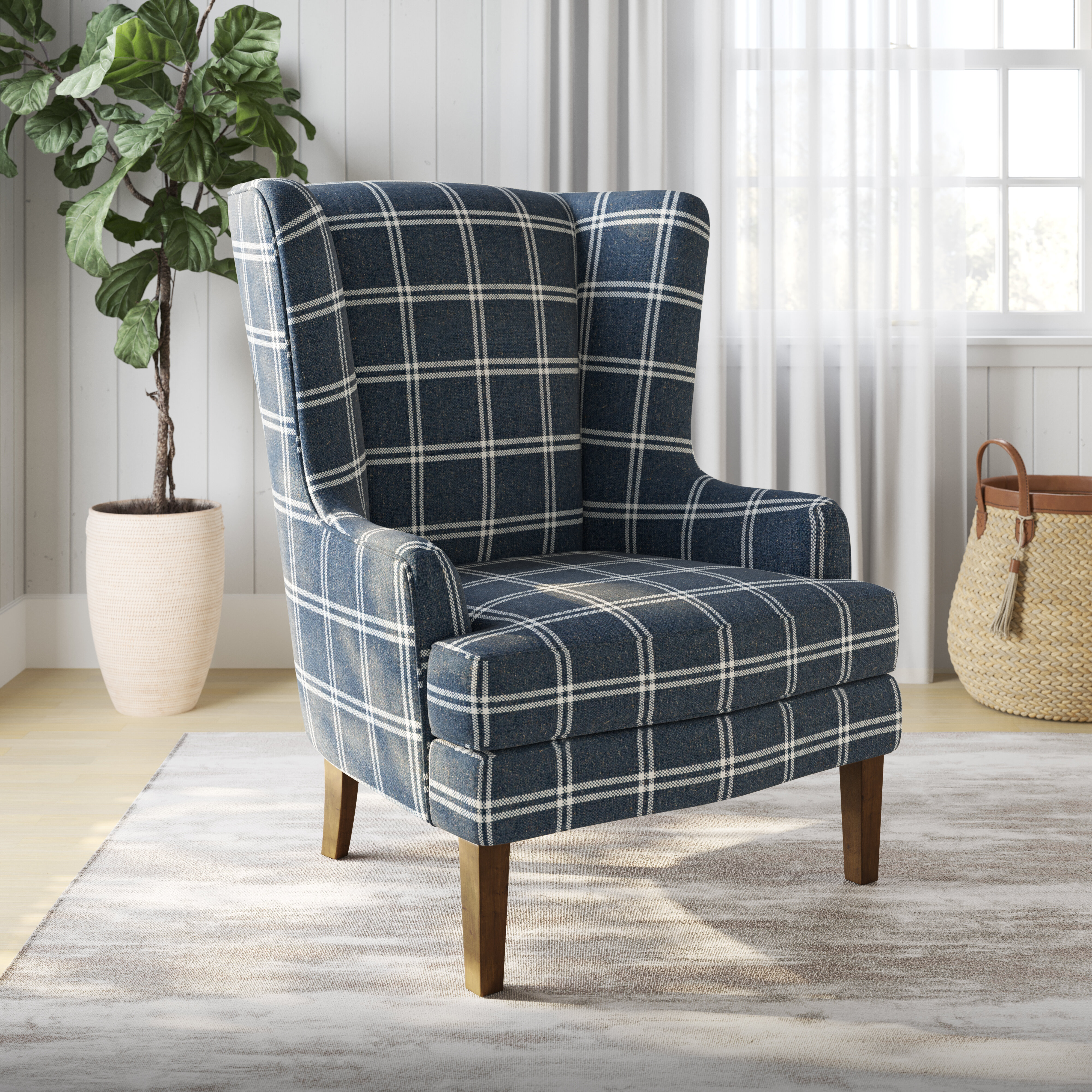 navy plaid chair