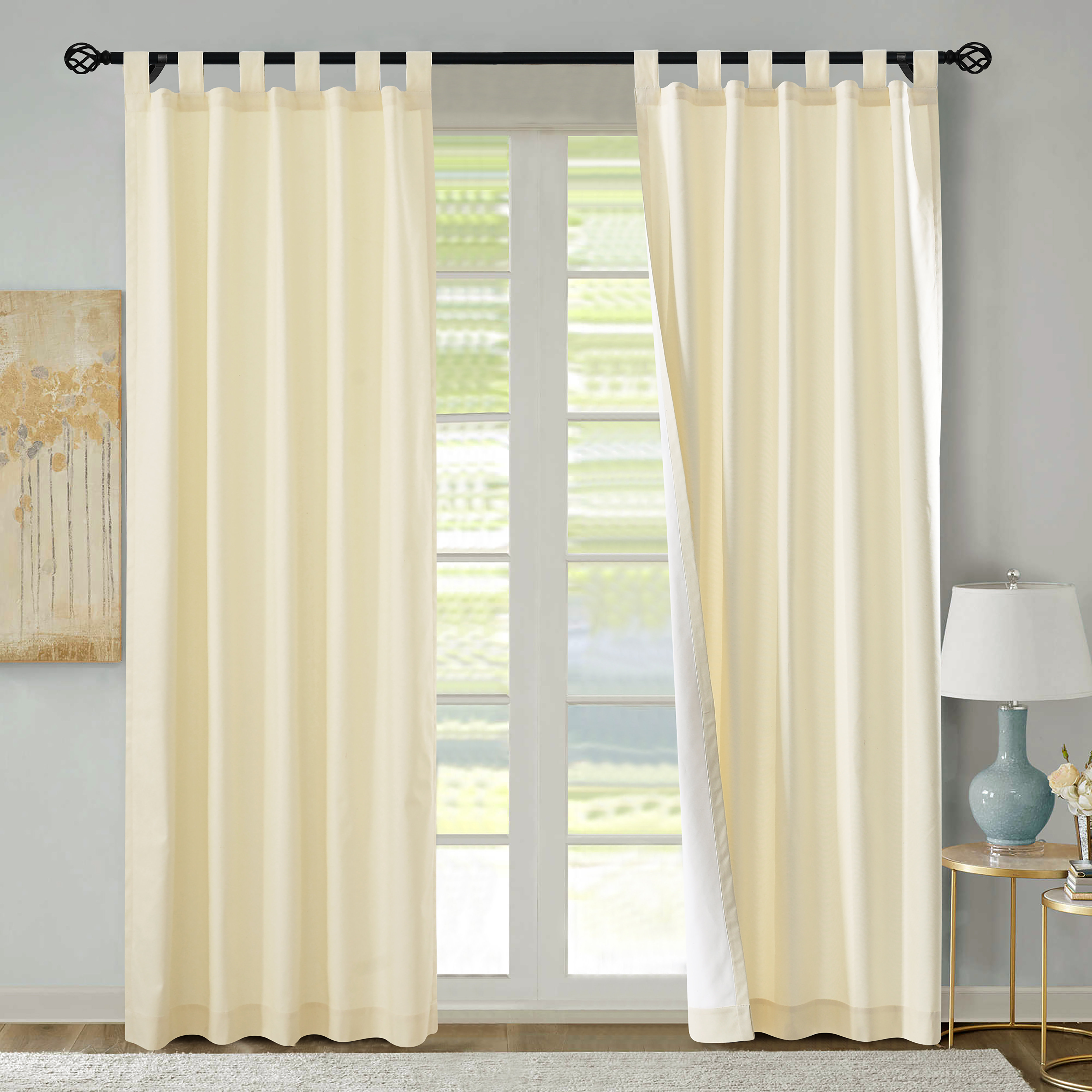 BEIGE CAMEL 100% COTTON CANVAS RING TOP CURTAINS FREE POST 