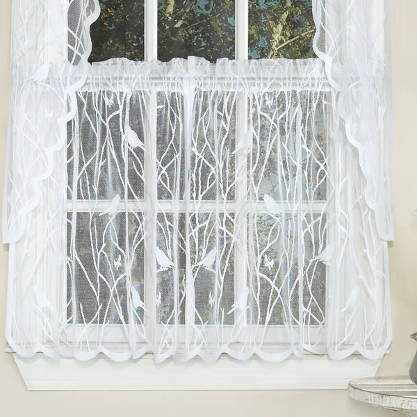 Priscilla Lace Window Curtain Panel Pair or Valance Scrolling Flower Pattern 