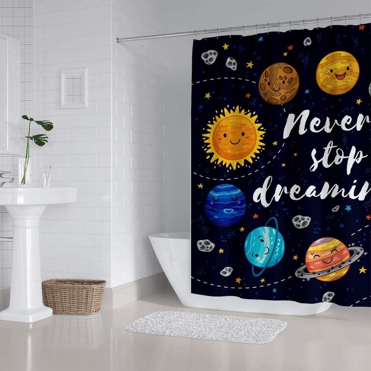 The Milky Way Planet Shower Curtain Waterproof Bathroom Curtains with 12 Hooks 