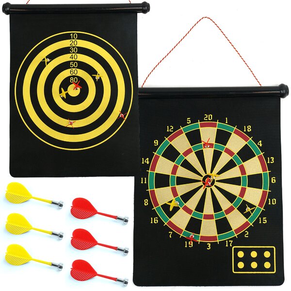 2 in1 Magnetic Dartboard Roll Up 6 Magnet Darts Game Dart Board Double Sided Fun 