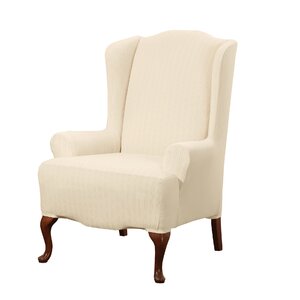 Stretch Pinstripe T-Cushion Wingback Slipcover