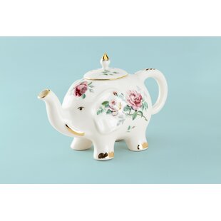 Fine Bone China Blue White Elephant Glass Teapot Strainer Base Set Box Xmas Gift 