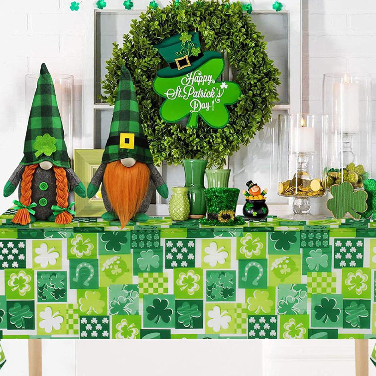 Patrick Day Green clovers shamrocks Check Table Cover 54 x 108 Inches 2 St 