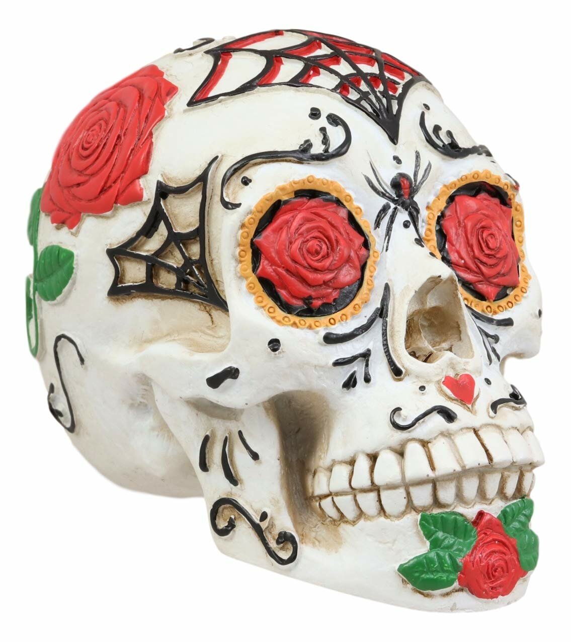 PTC 7.03 Inch Red Day of The Dead Floral Pattern Skull Statue Figurine 