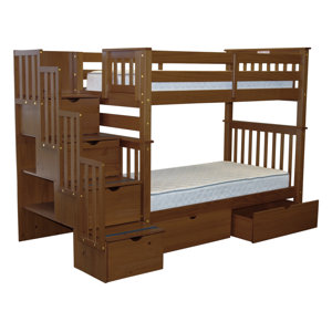 Stairway Tall Twin Over Twin Bunk Bed with Extra Storage