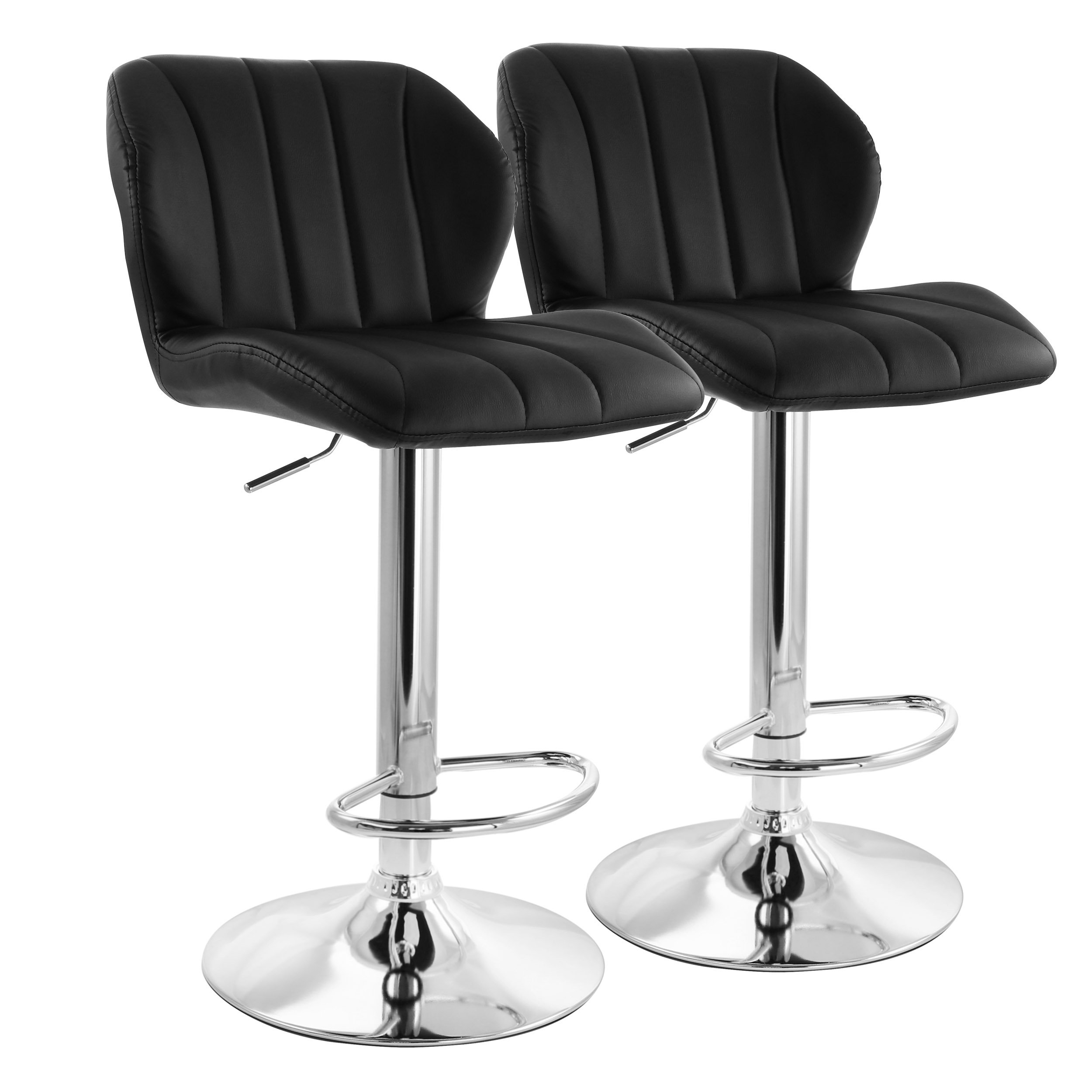Orren Ellis 2 Piece Adjustable Faux Leather Bar Stool In Black With