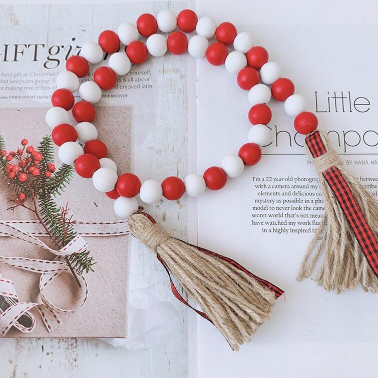Rustic Country Decor Beads Farmhouse Wood Beads Garland with Tassels Home Decor 