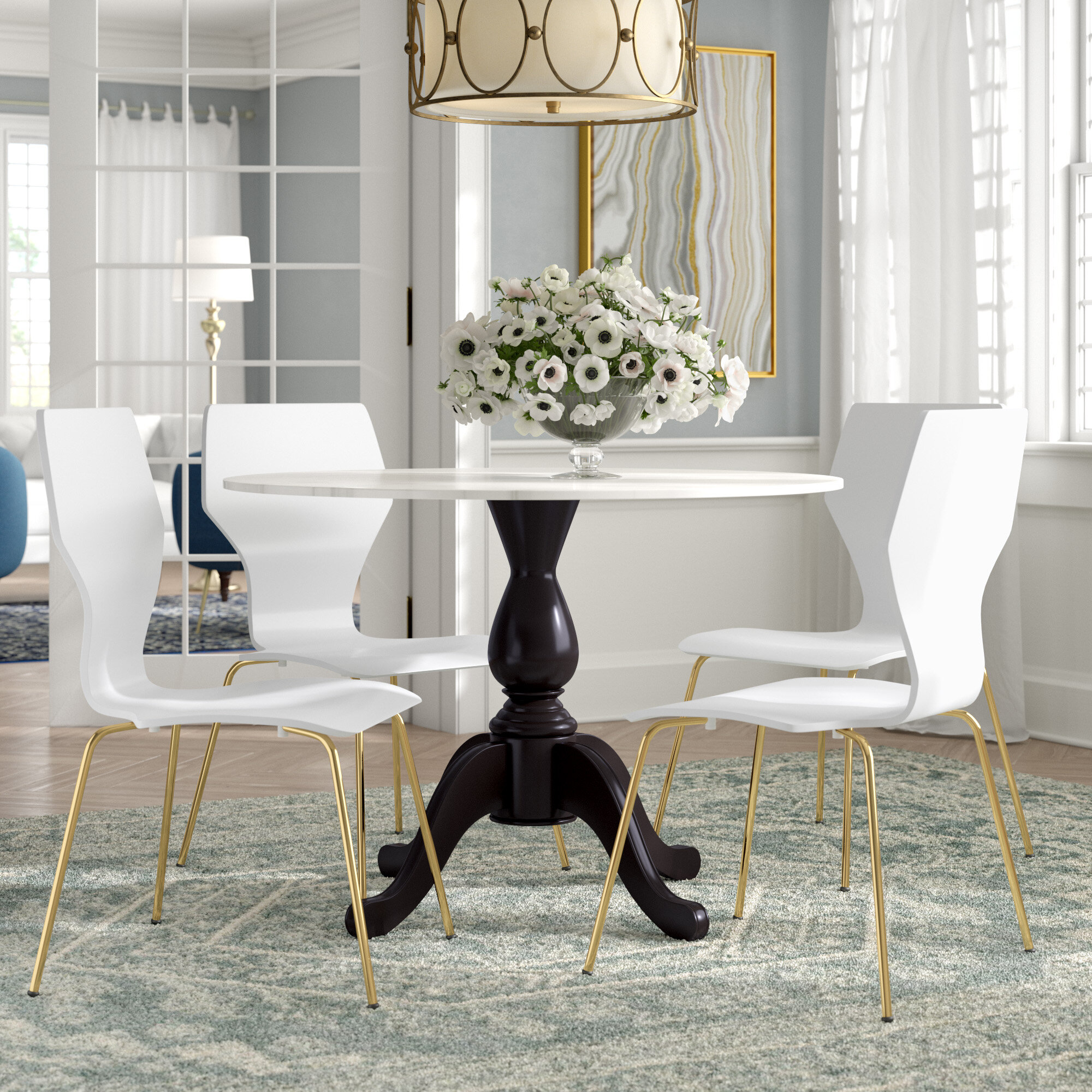 white and gold dining room set