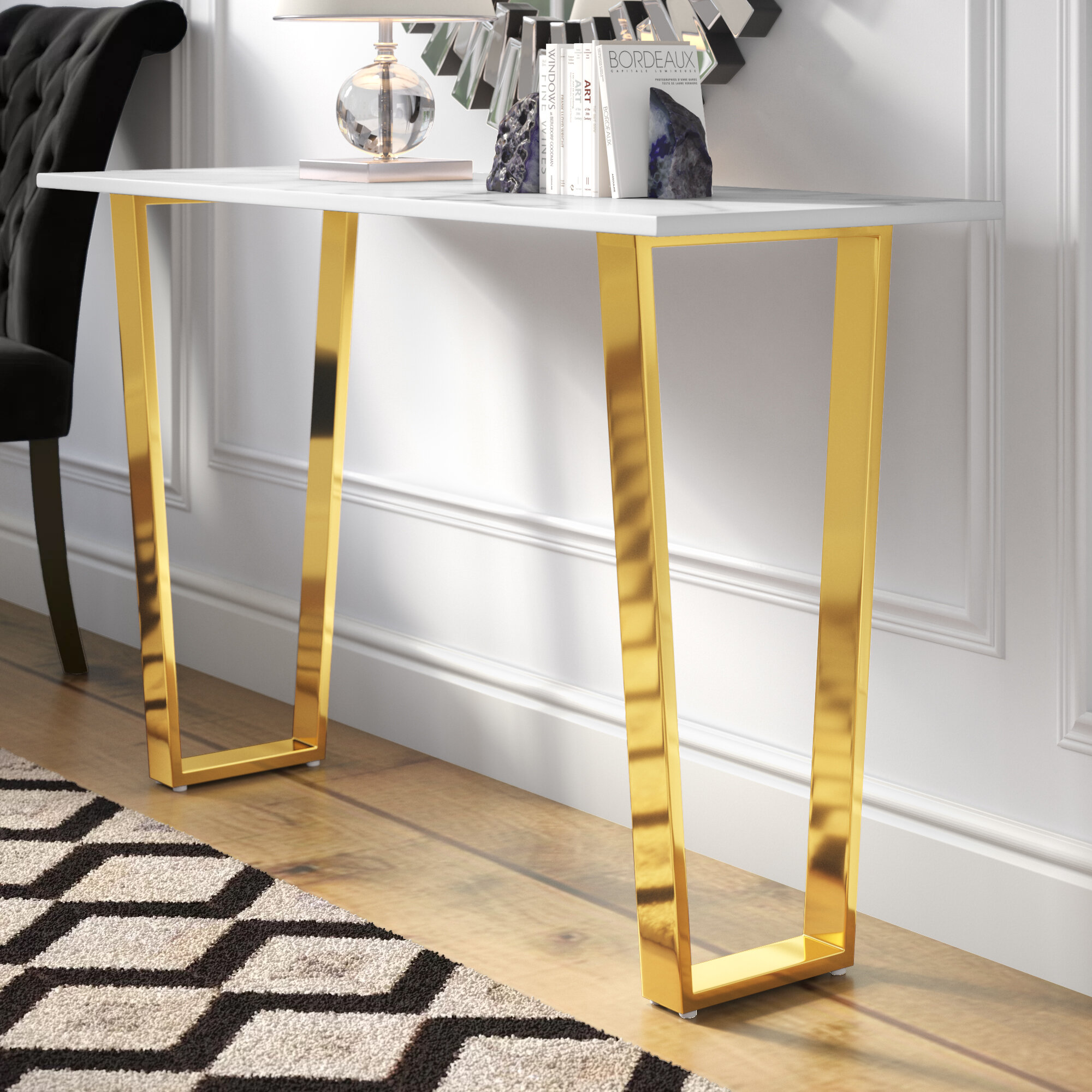 Everly Quinn Honeoye 48'' Genuine Marble Console Table & Reviews | Wayfair