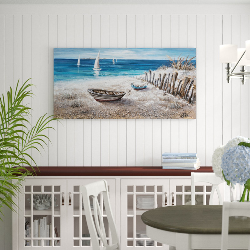 Highland Dunes Boats On The Sand Oil Painting Print On Wrapped