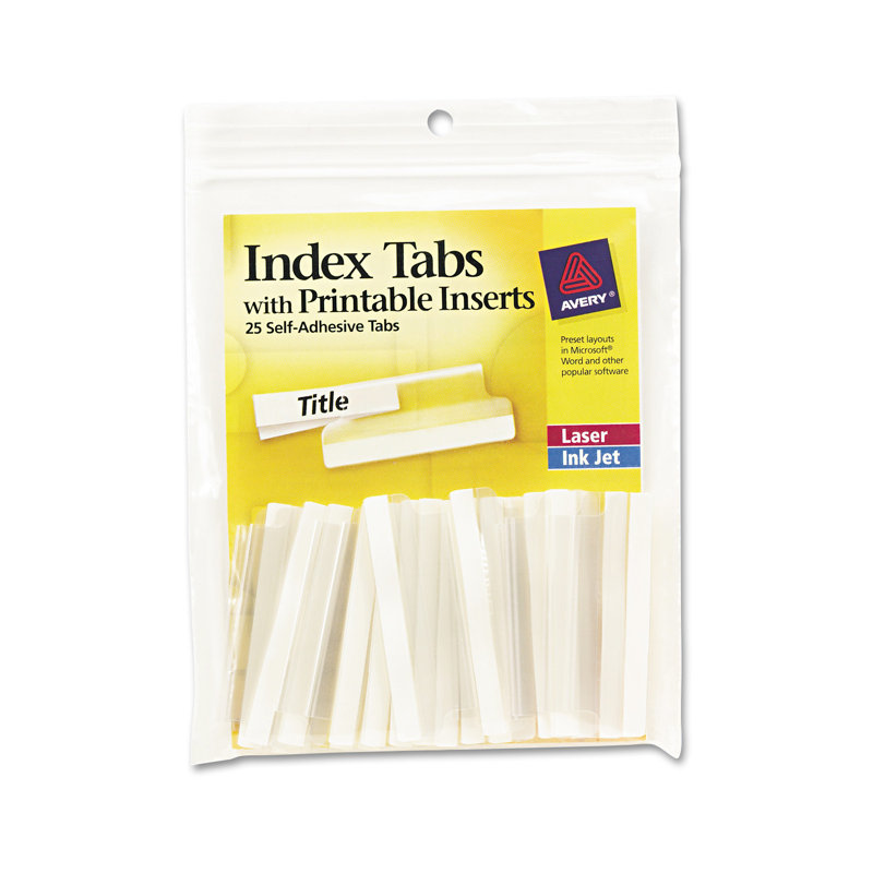 Self-Adhesive Tabs with White Printable Inserts, Two Inch, 25/Pack