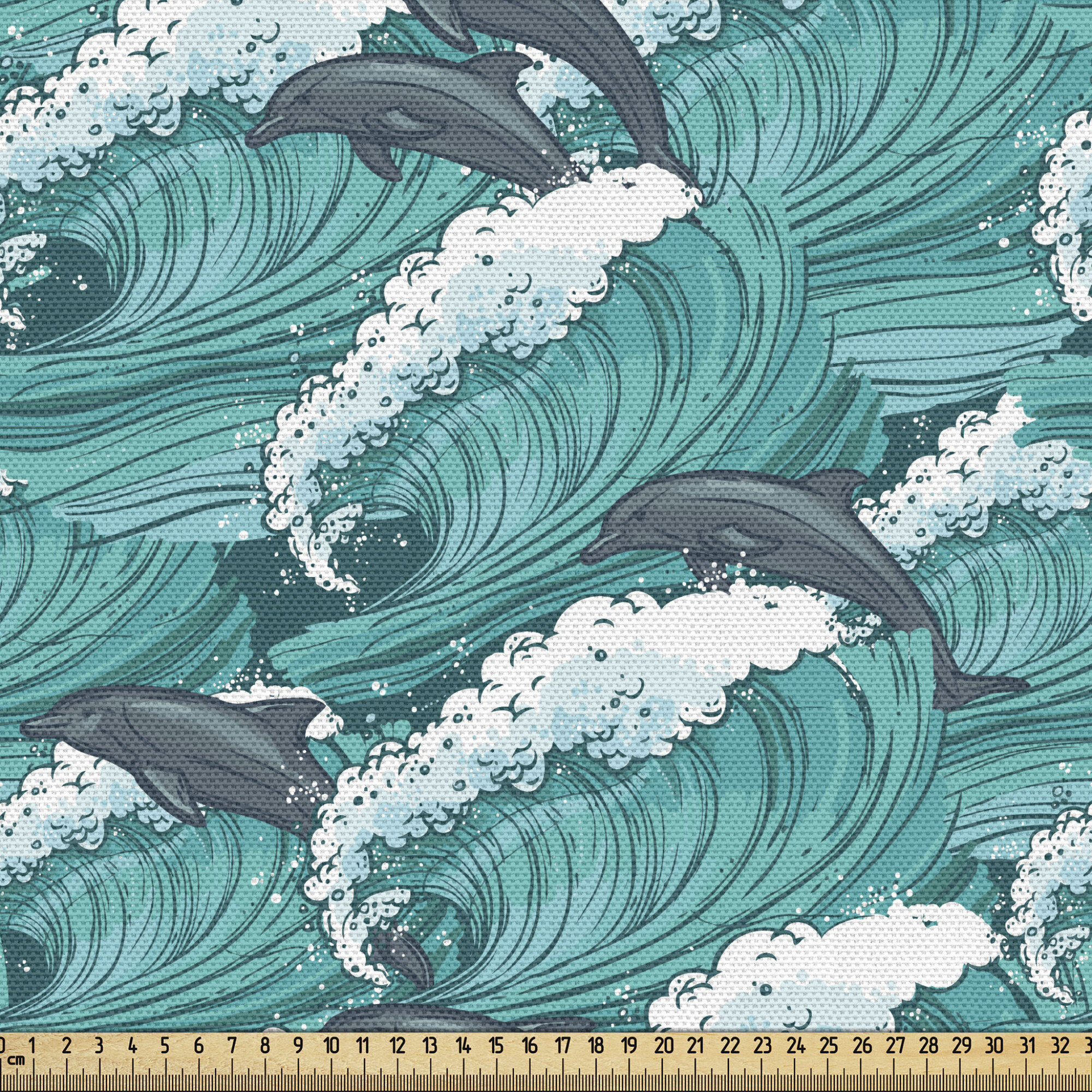 Bless international Sea Animals Fabric By The Yard, Wavy Ocean With  Dolphins Windy Surfing Doodle Style Art Print, Decorative Fabric For  Upholstery And Home Accents,Charcoal Grey Teal White | Wayfair