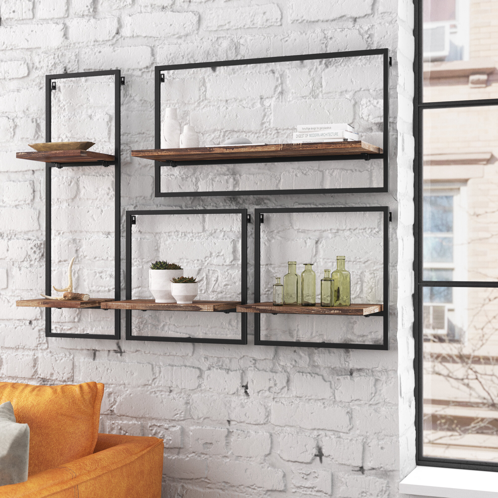 Decorative Floating Shelves SET OF 3 Display Wall Mounted Brown to Black Shelf 