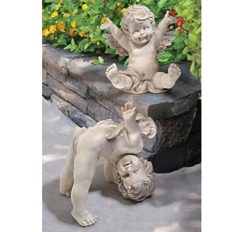 2 Piece Topsy and Turvey Tumbling Cherub Statue Set