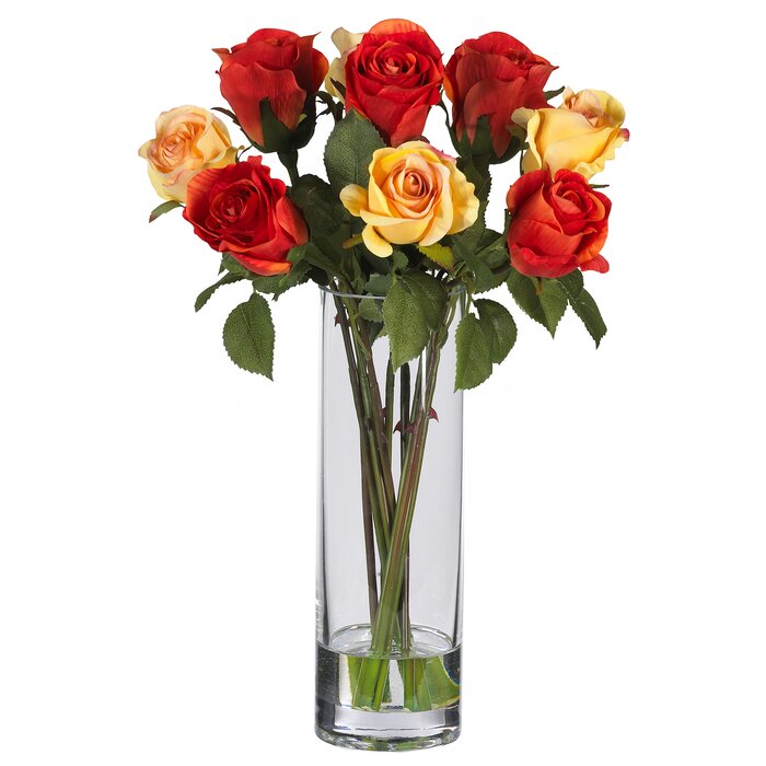 Nearly Natural Silk Rose Arrangement With Glass Vase Reviews