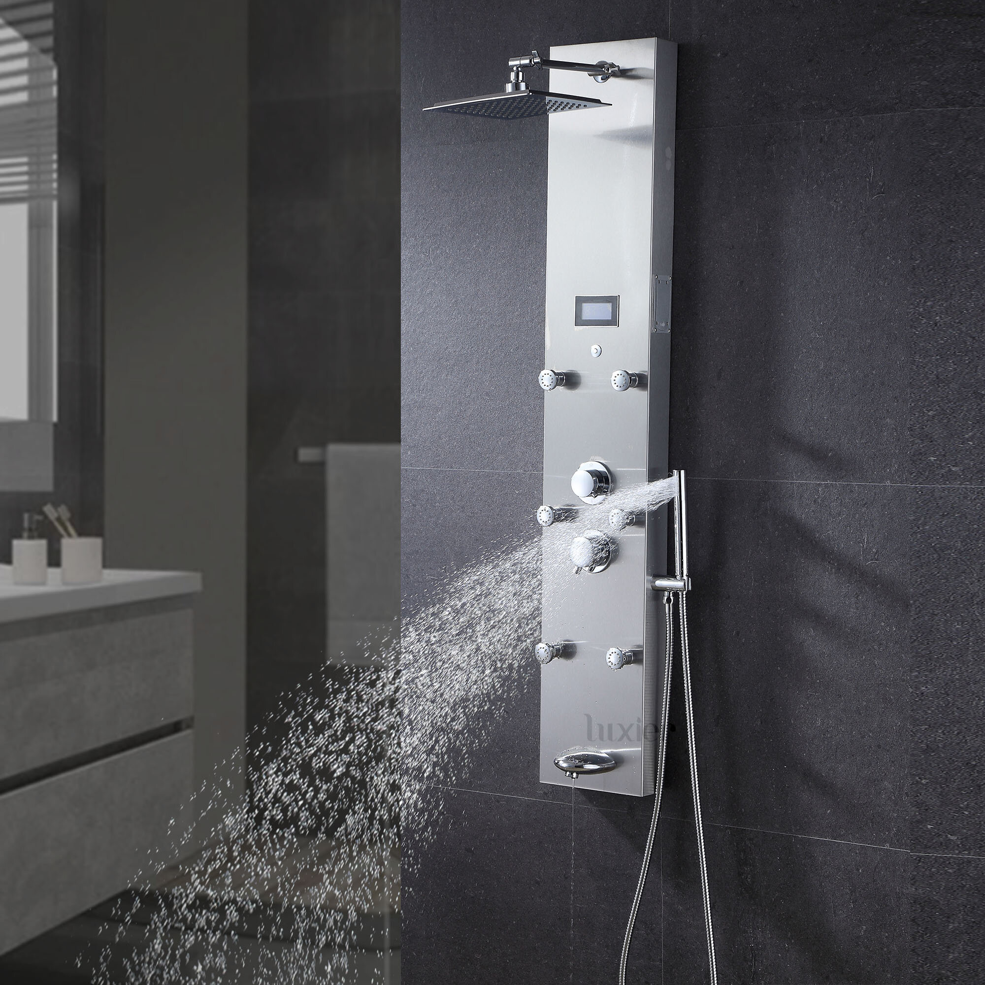 Thermostat Shower Shower Panel Rainfall Waterfall Shower Head Massage Jets