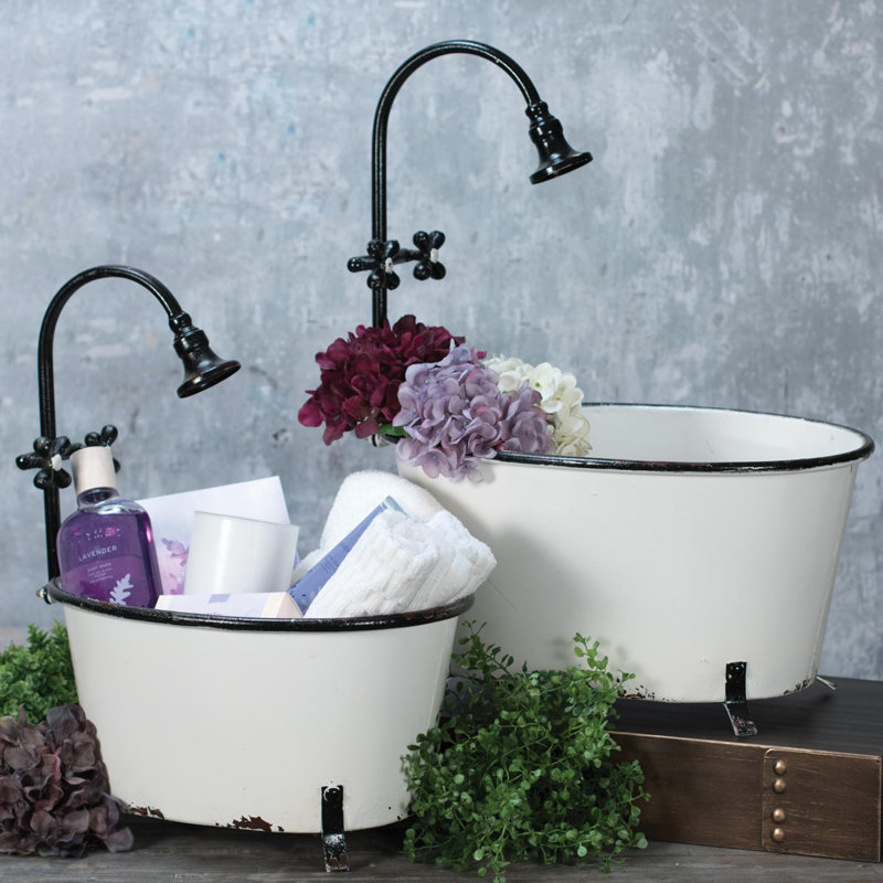 August Grove Gibb Antique Bathtub 2 Piece Metal Planter Box Set