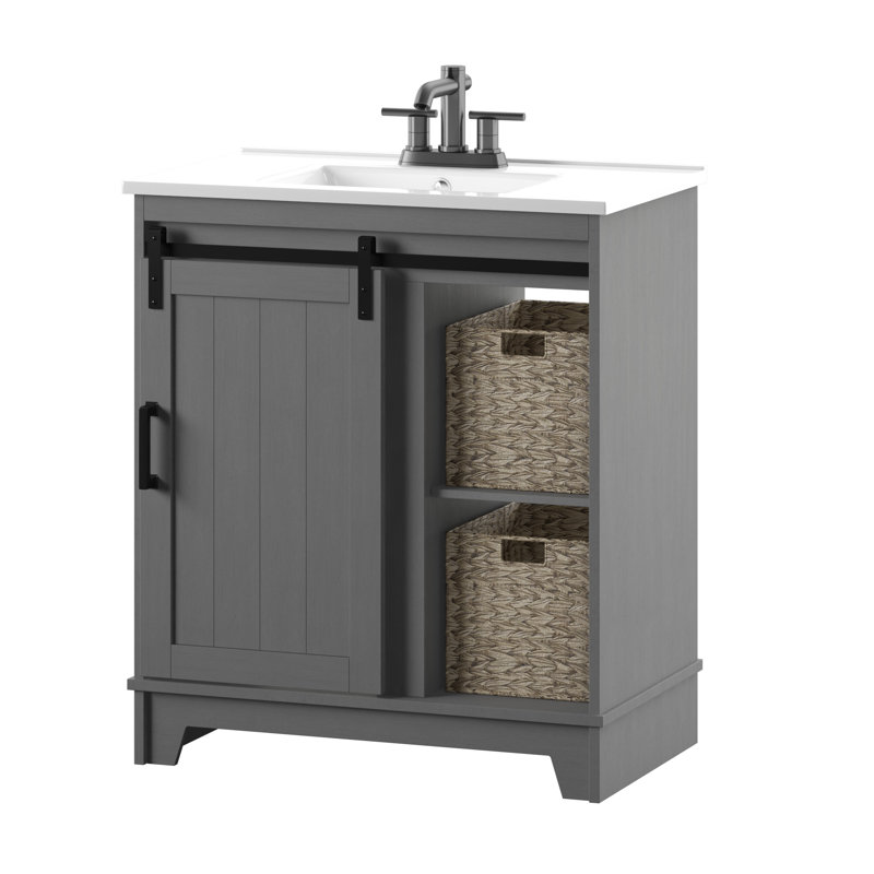 Gracie Oaks Trogdon Sliding Barn Door 36 Single Bathroom Vanity Set Reviews Wayfair