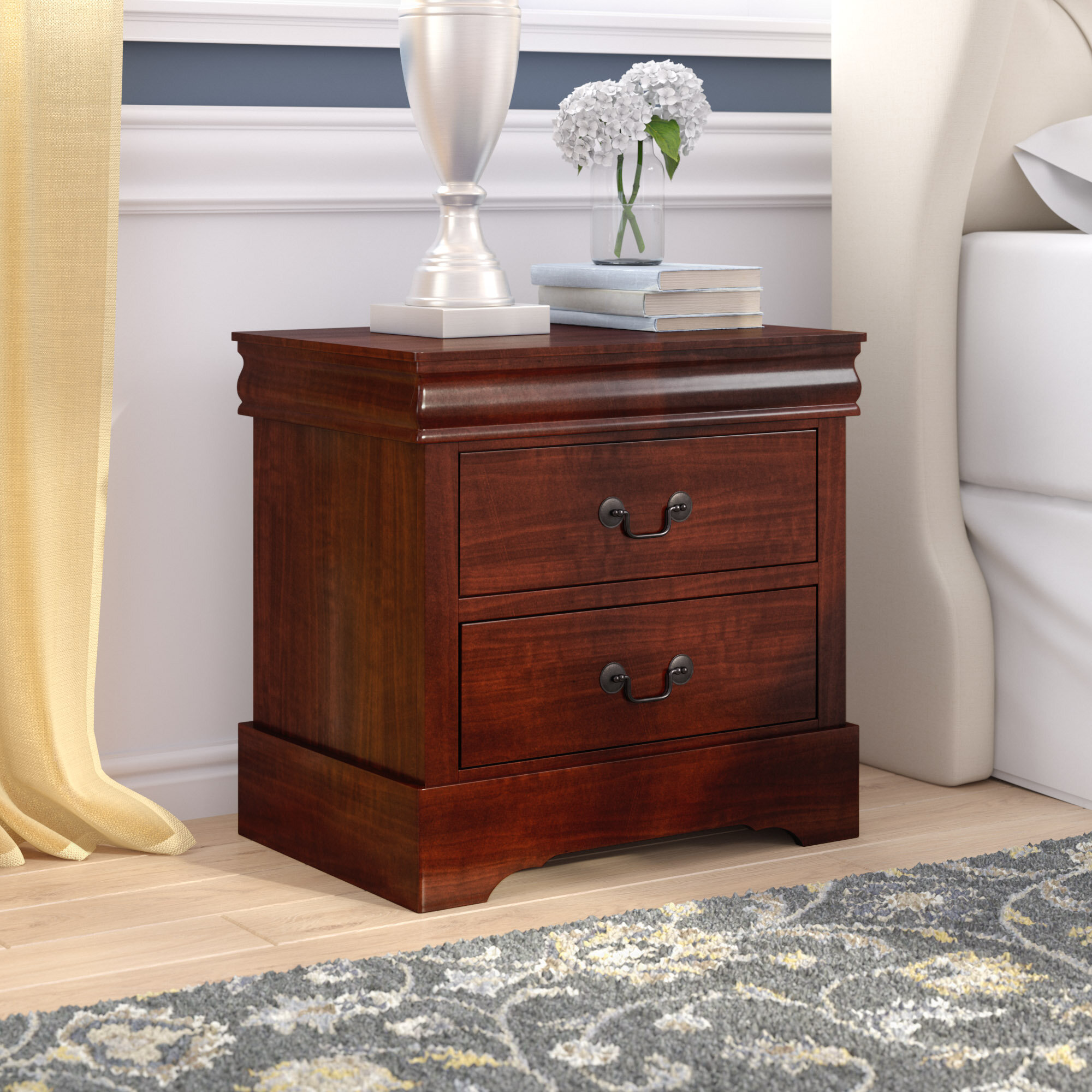 Charlton Home Veasley 2 Drawer Nightstand In Cherry Reviews Wayfair