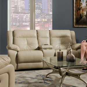 Simmons Upholstery Obryan Pearl Double Motion Console Reclining Loveseat by Darby Home Co