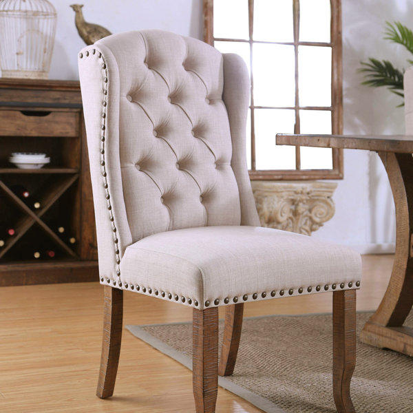 One Allium Way Mancheer Tufted Upholstered Wingback Side Chair In Rustic Pine Ivory Wayfair