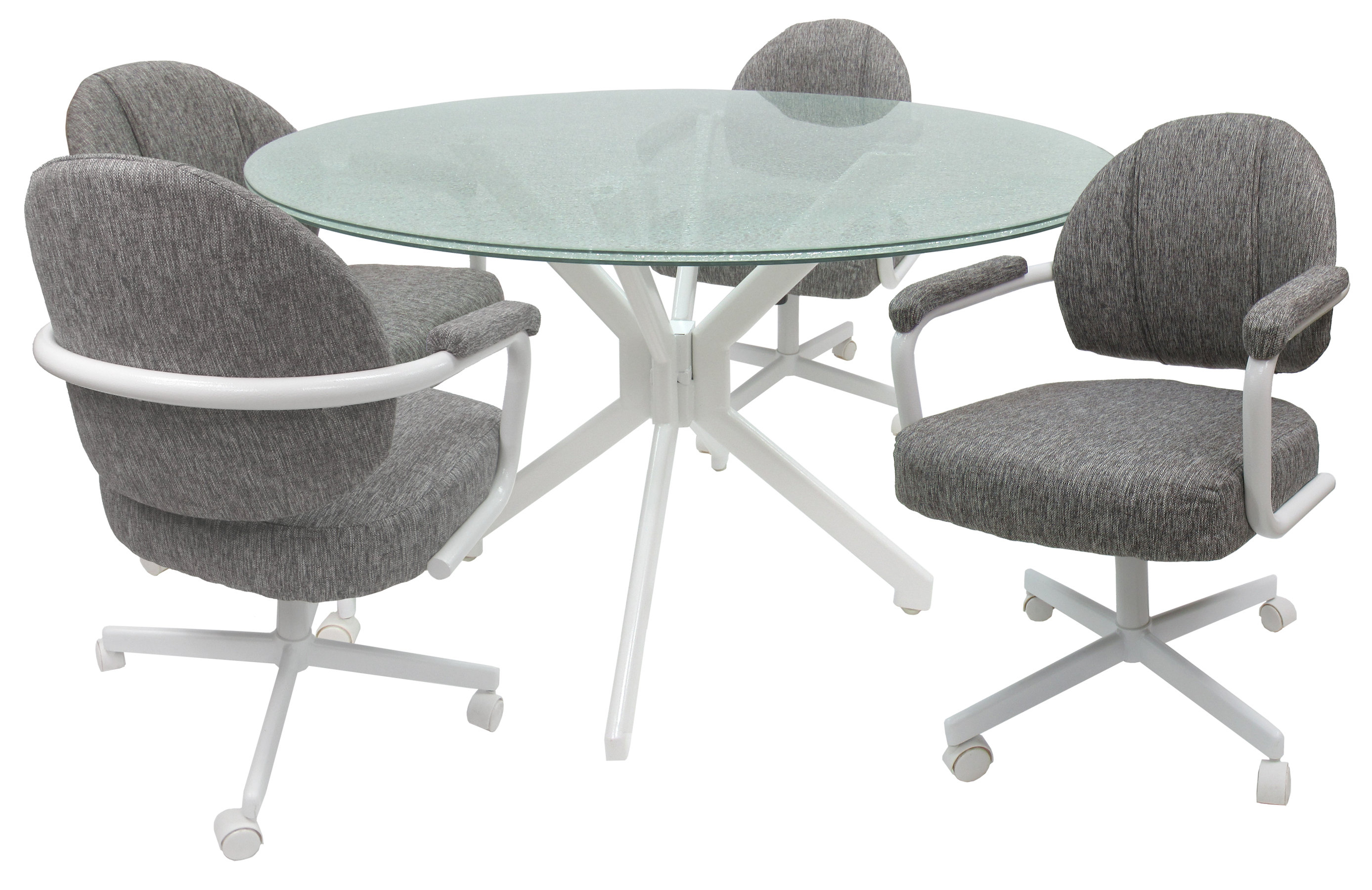 5 Piece Dinette Set With Caster Chairs Cherry Finish Pastel