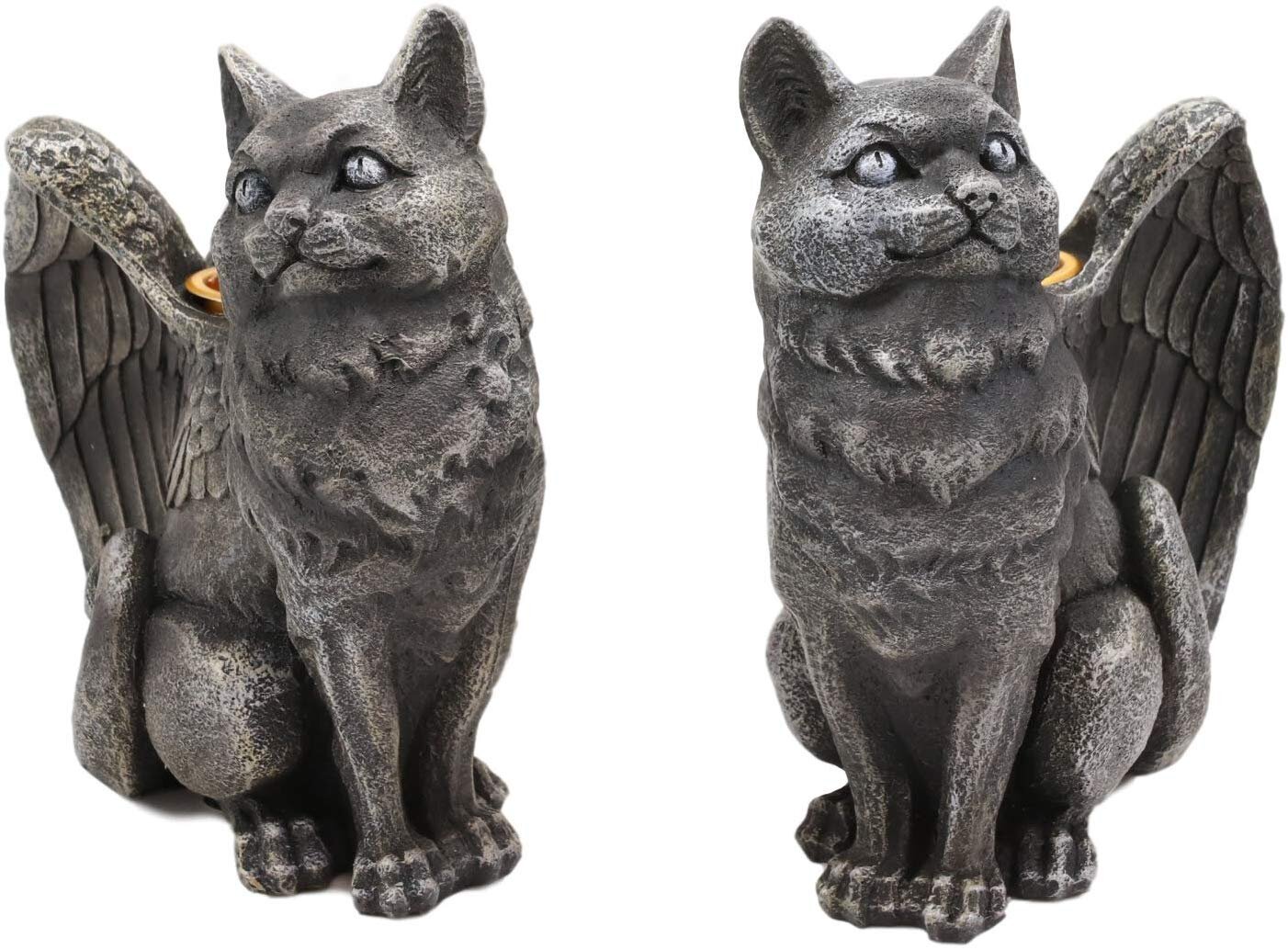 The Holiday Aisle® 2 Piece Krupa Gothic Angel Winged Catgoyle Cat Gargoyle  Candle Holder Figurine Set | Wayfair
