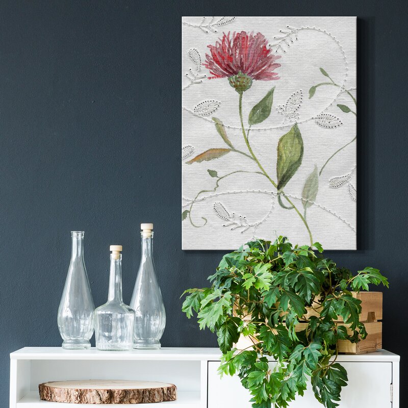Embroidery Wall Decor - Botanical Embroidery I - Wrapped Canvas Painting