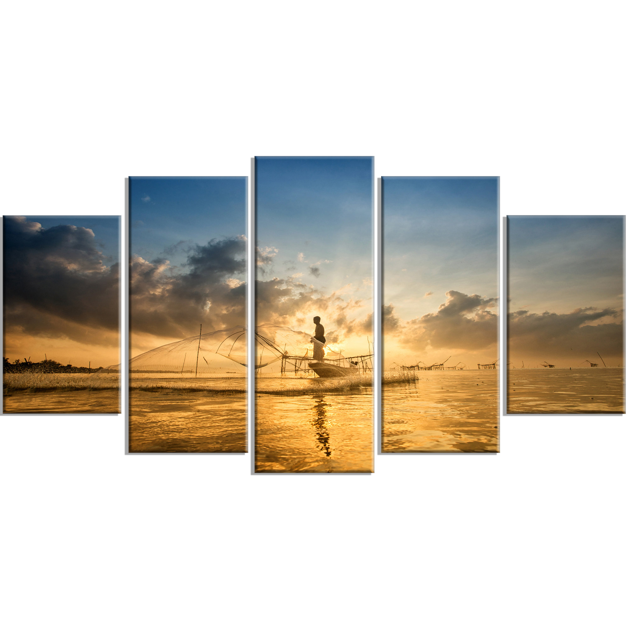 Designart Pakpra With Fisherman At Sunrise Photographic Print Multi Piece Image On Canvas Wayfair