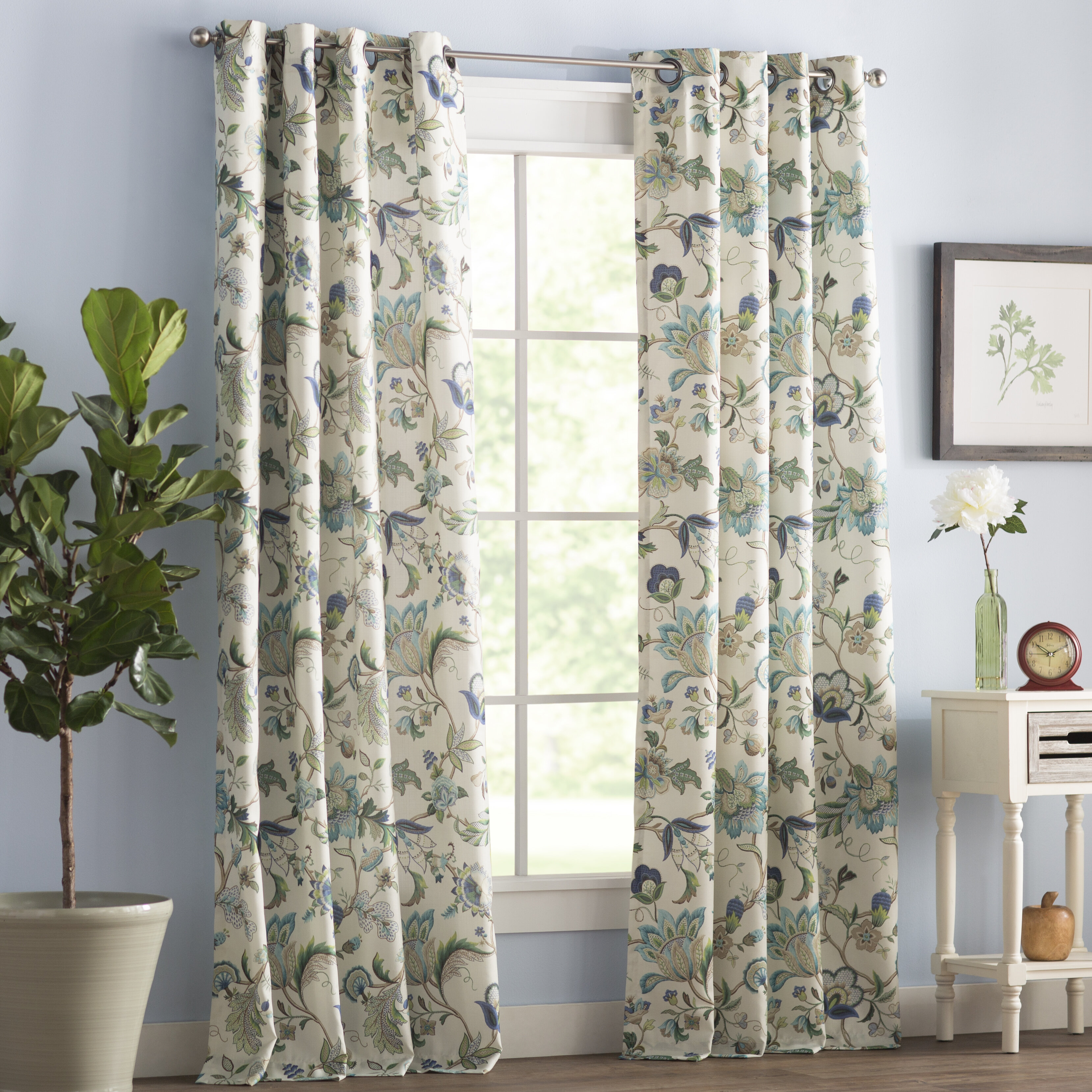 Floral Printed Long Door Eyelet Drape Panel Window Premium Cotton Curtain 2410 
