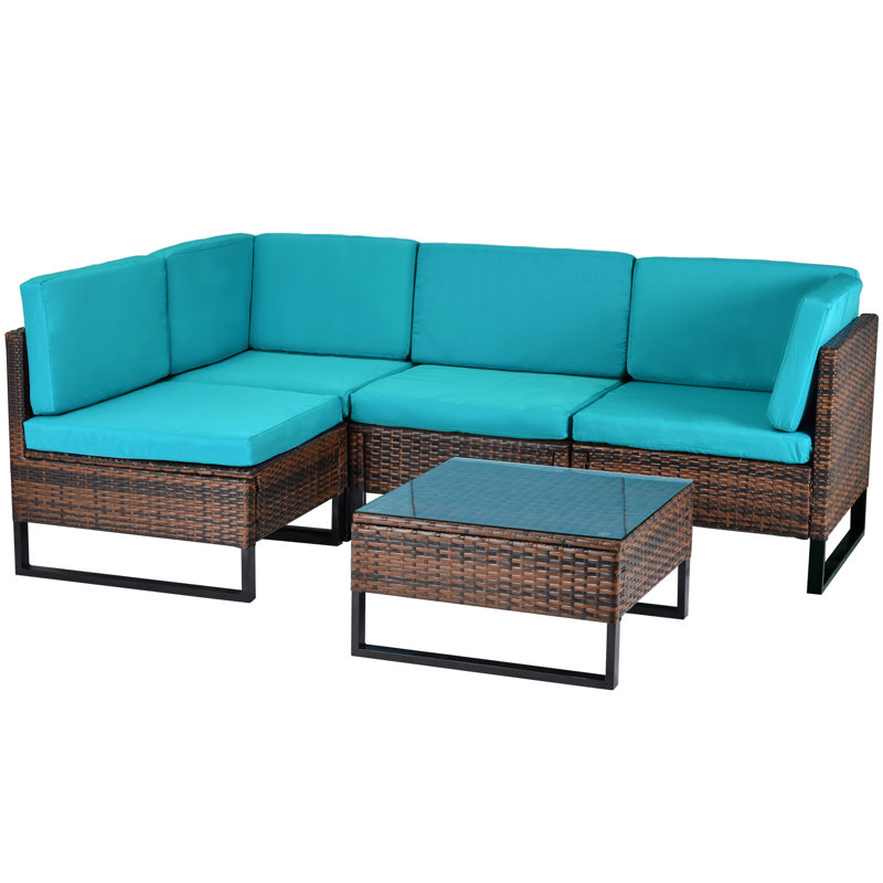 Brayden Studio Hadfield 5 Piece Rattan Sofa Seating Group With Cushions Reviews Wayfair