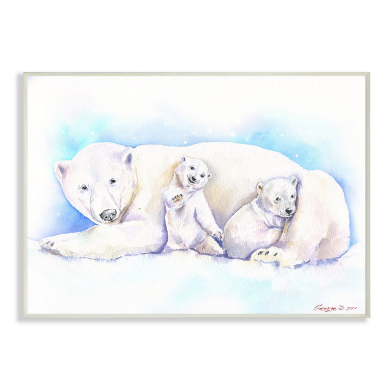 Ebern Designs Polar Bear Family Animal Watercolor Painting