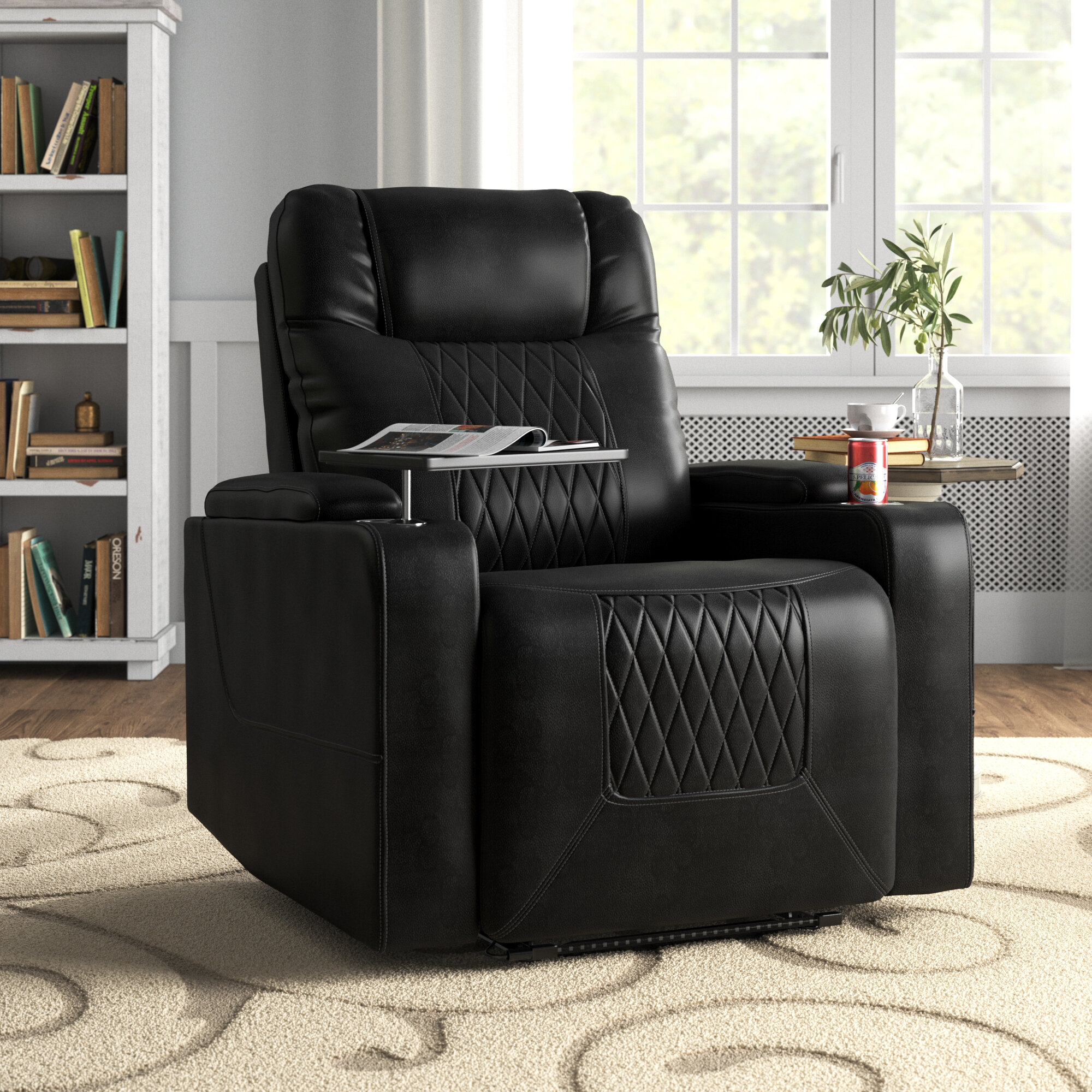 electric black leather recliner