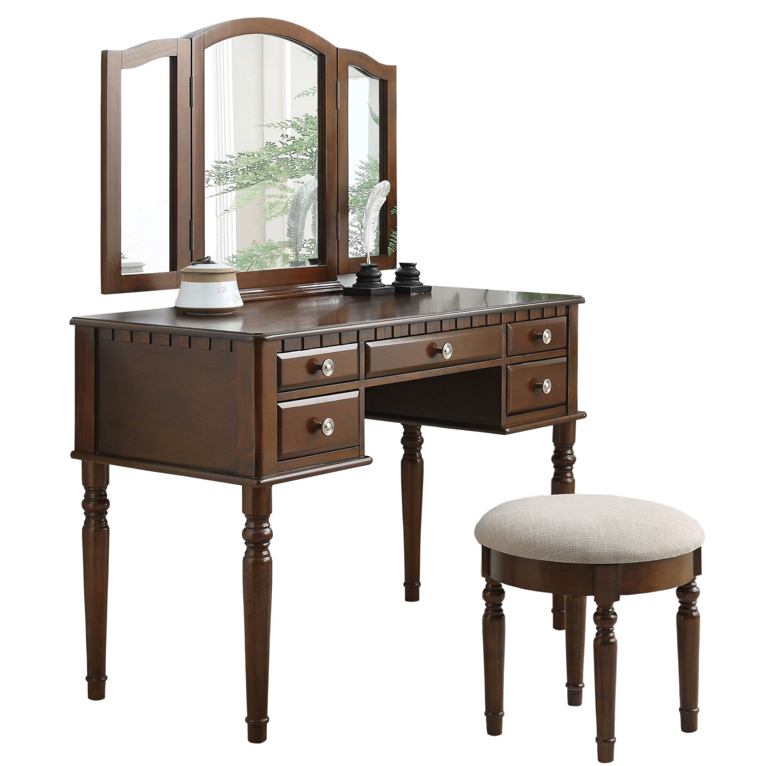 Darby Home Co Muro Wooden Vanity Set With Stool And Mirror Wayfair