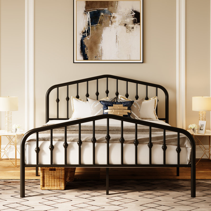 Fordingbridge Black Metal Platform Bed with Vintage-Style Headboard and Footboard Size: Queen
