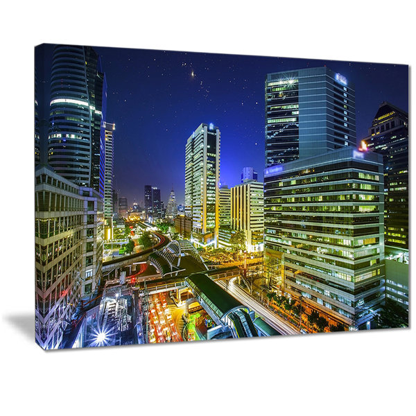 East Urban Home Bangkok City Night View Cityscape Oil Painting