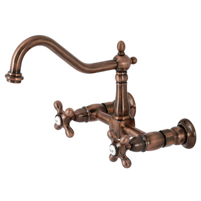 Kingston Brass Heritage Double-Handle 2-Hole Wall-Mount Bridge Kitchen Faucet