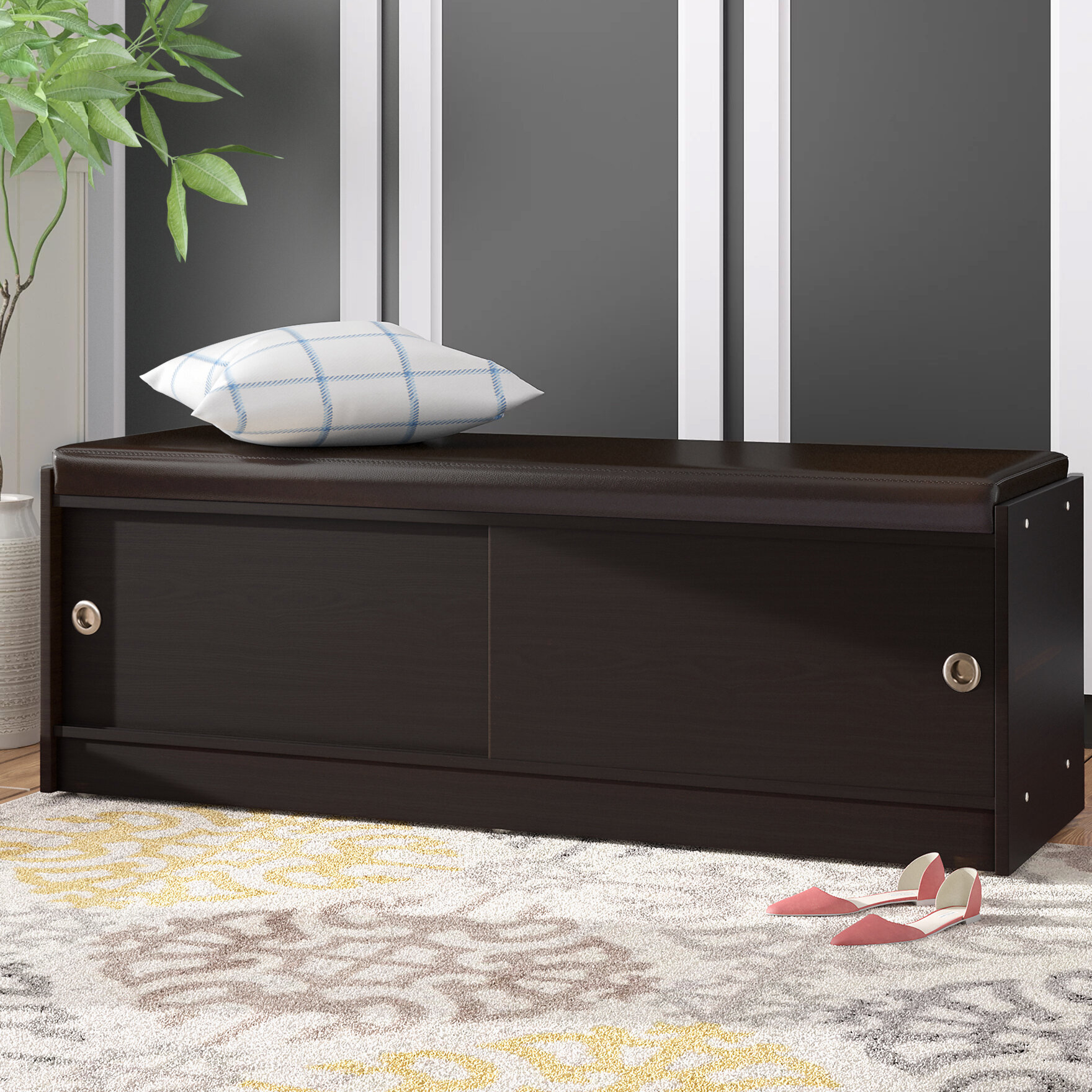 Andover Mills Lucrezia Faux Leather Cabinet Storage Bench Reviews Wayfair