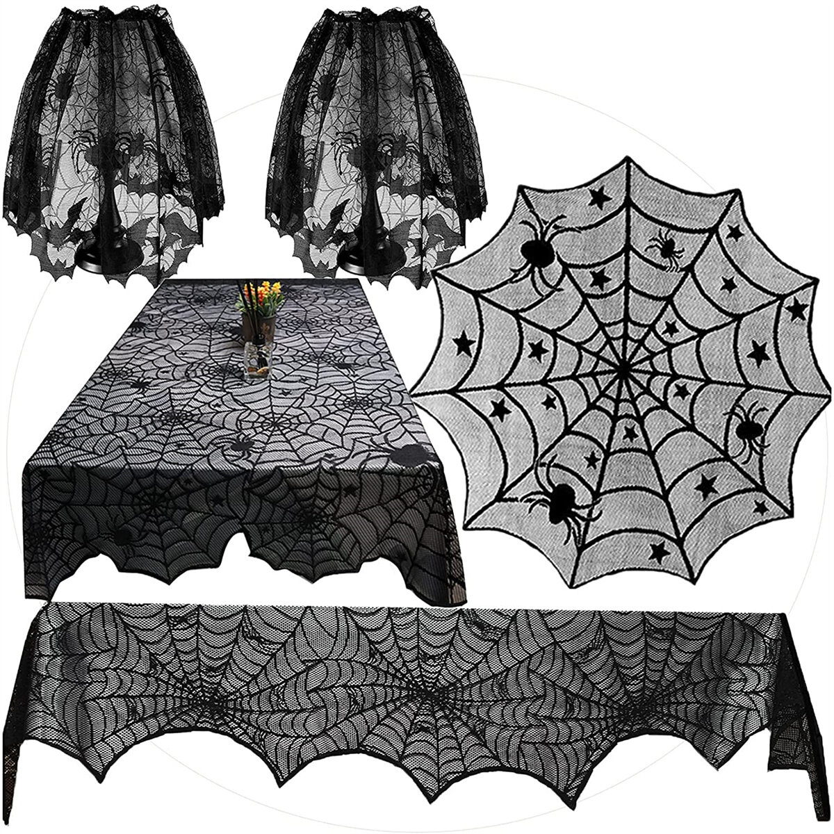 Spider Web Polyester Tablecloth Halloween Home Decor Table Cover Lace Curtain