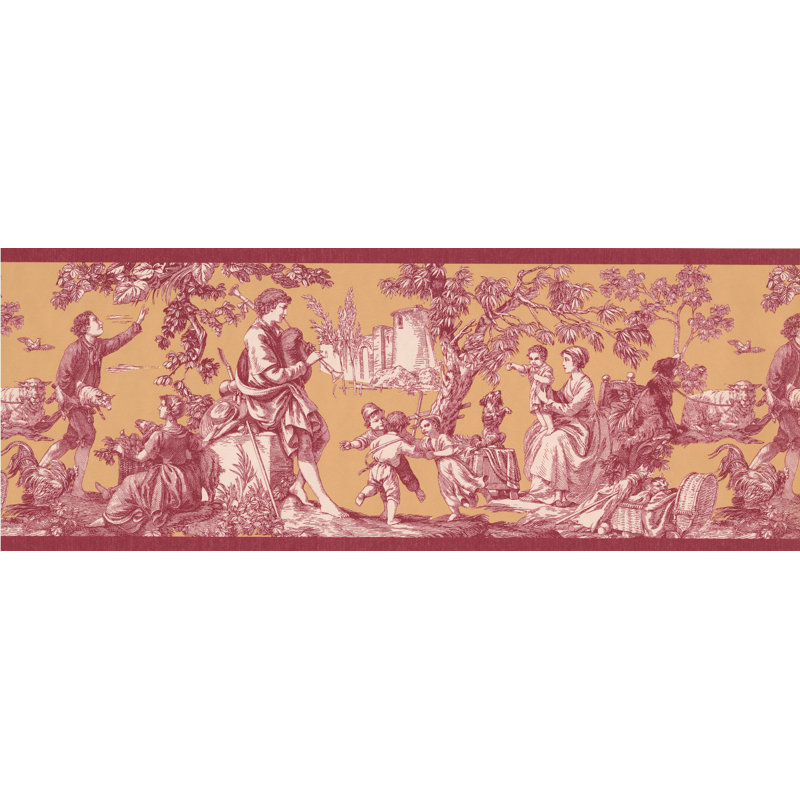 Ophelia Co Susann Village Family Kids Playing Rooster Sheep Vintage Mustard 15 L X 9 5 W Wallpaper Border