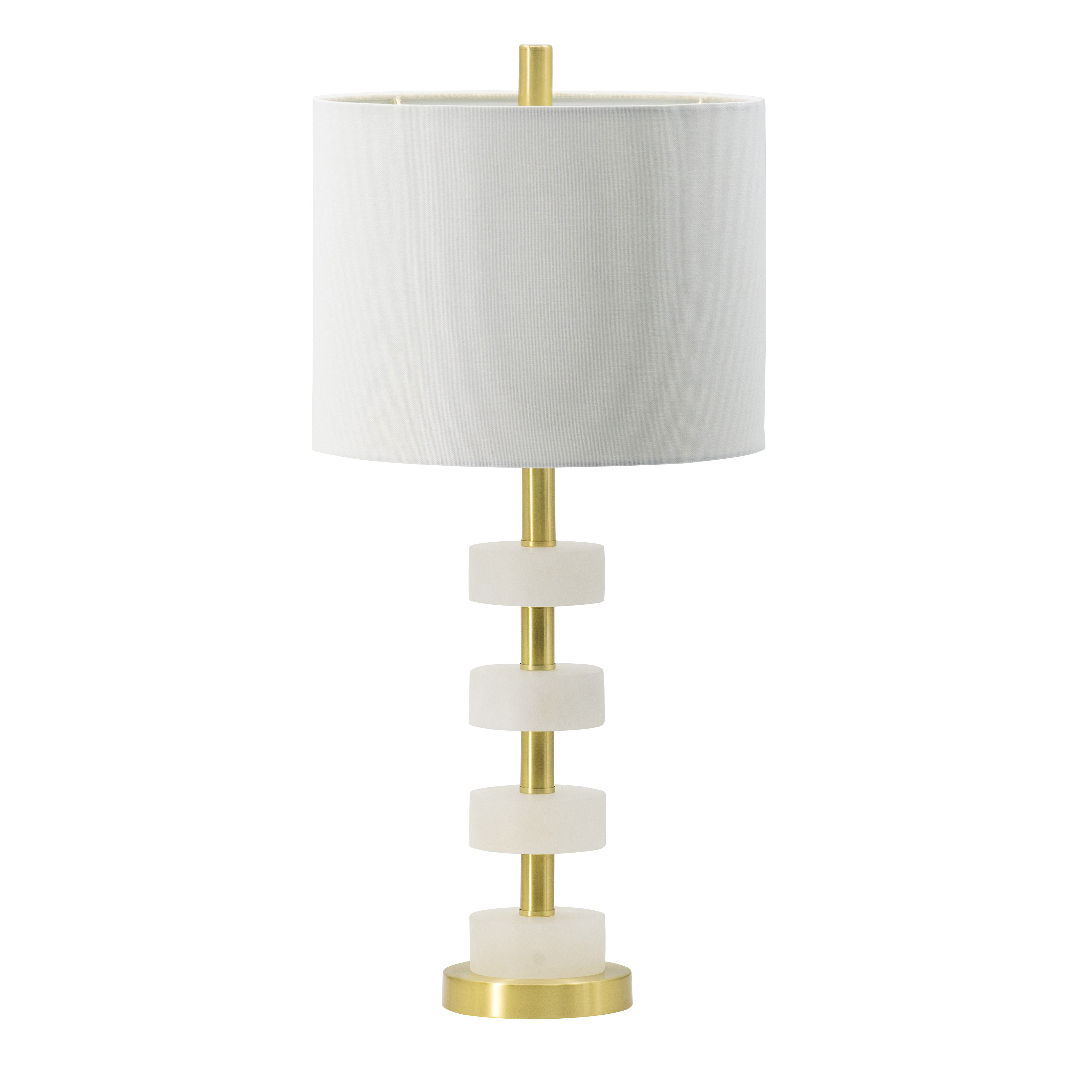 white and brass table lamp