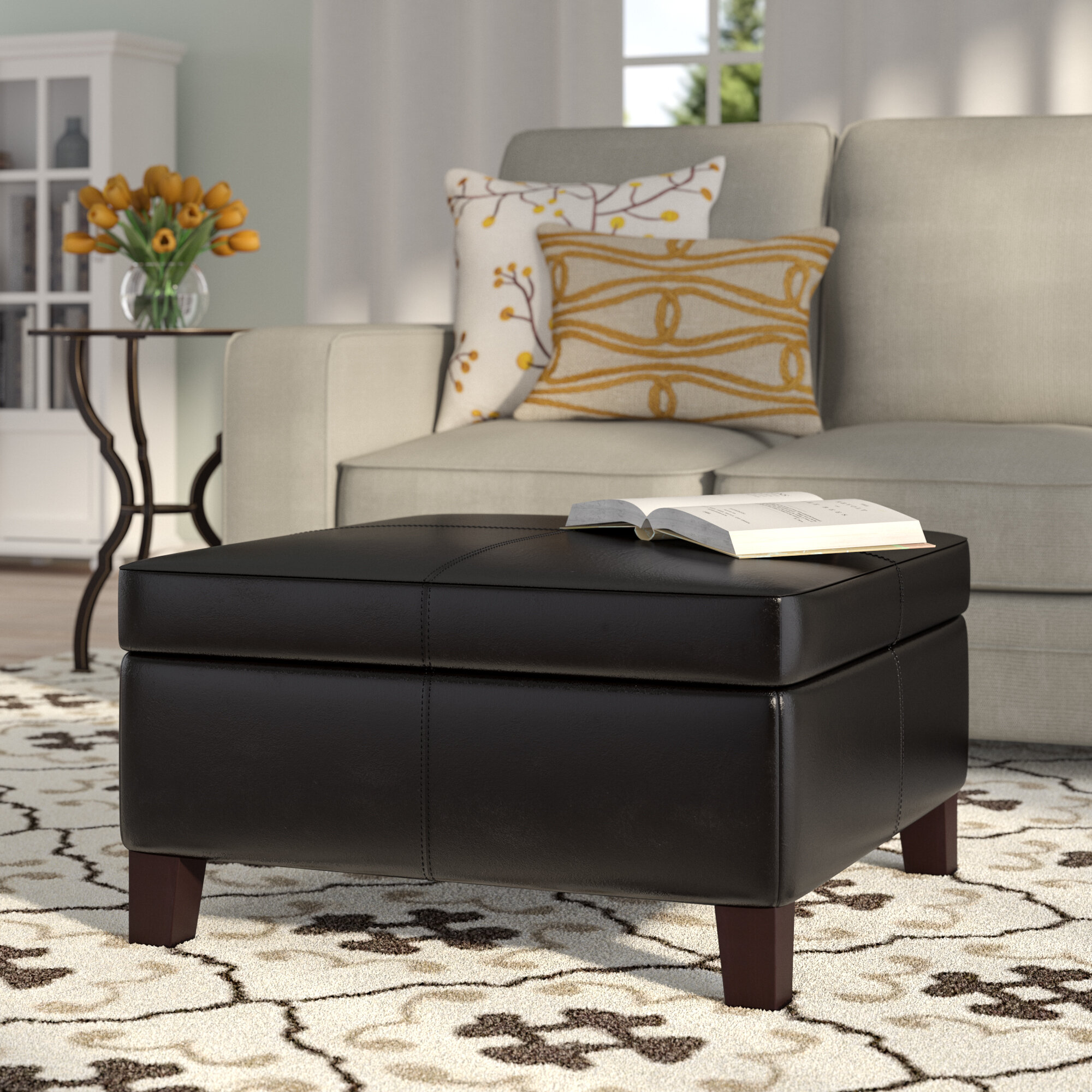 Gallup 28 Wide Faux Leather Square Cocktail Ottoman With Storage 