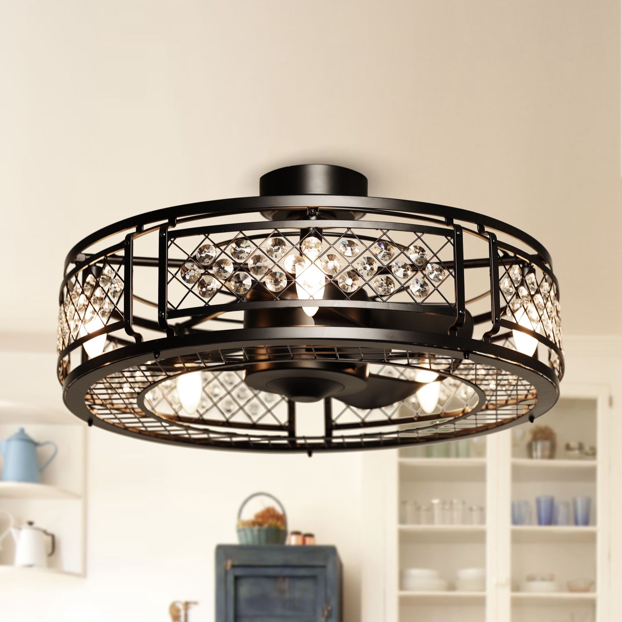 crystal flush mount ceiling fan