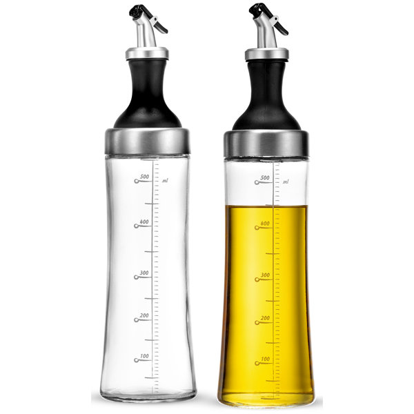 Set of 2 Italian Glass Olive Oil Dispenser Sprayer Bottles with Pourer and Funnel With Air Tight Spout Cap for Oil /& Vinegar Cruet for...