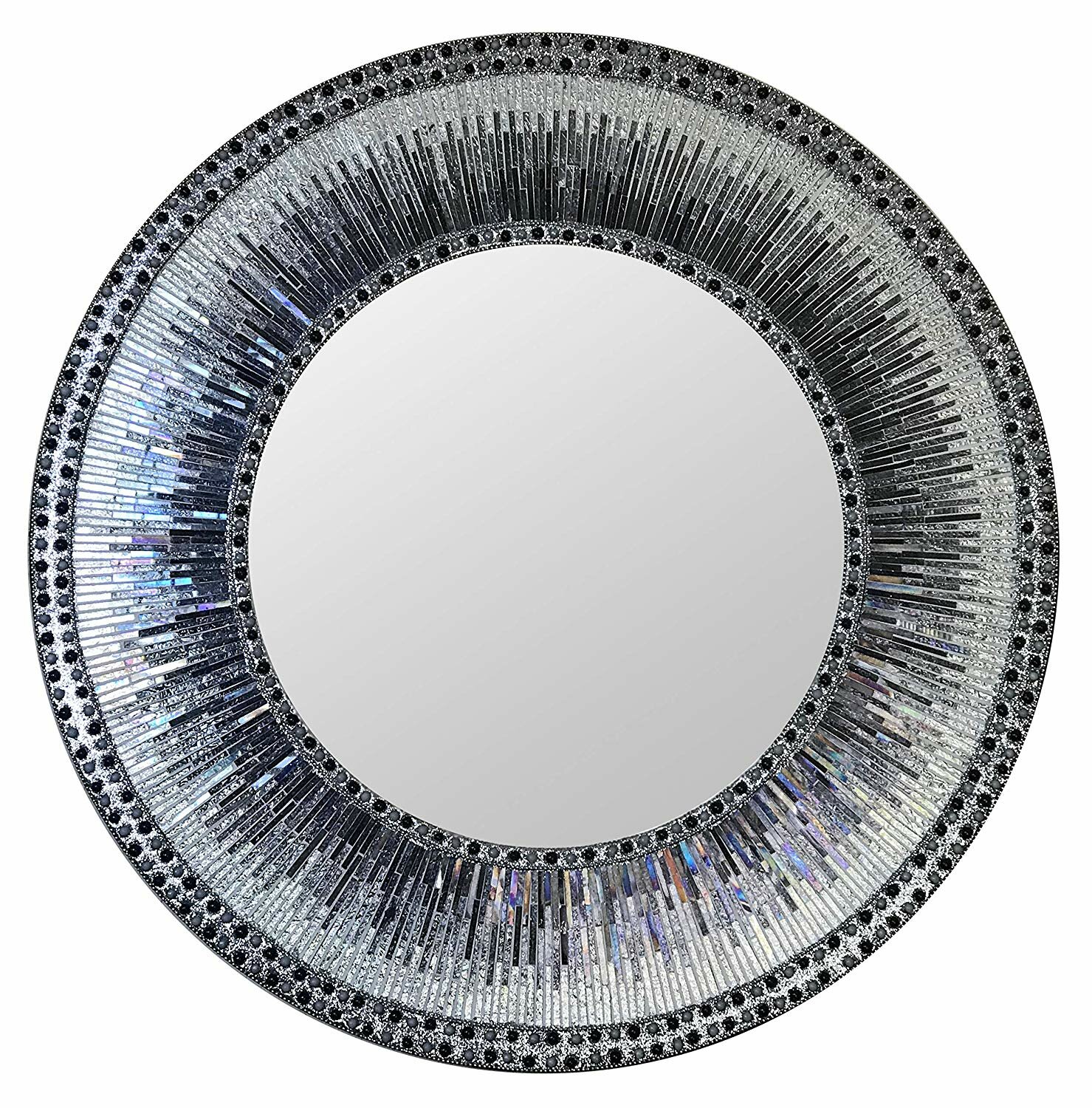 Everly Quinn Decorshore Kaleidoscope 24 Inch Wall Mirror Luxe Multi Coloured Silver And Iridescent Charcoal Grey Glass Mosaic Framed Wall Mirror Decorative Round Accent Vanity Mirror 24 X 24 Reviews Wayfair Ca