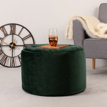 Green velvet round ottoman